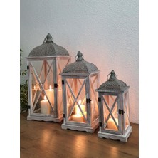 Evim Tatlı Evim Metal Çatılı Büyük Boy Ahşap Mumluk Fener Aspendos 60CM