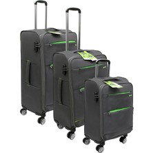 Es Polo Trip Gri Kabin (Küçük) Orta ve Büyük Boy Üçlü Carry-On Lüks Kumaş Valiz Seti ES0055