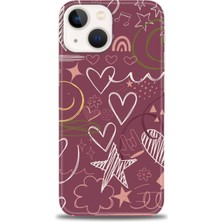 gmotp iPhone 15 Plus Kılıf Hd Baskılı - Notalar ve Kalpler Bordo