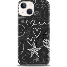 gmotp iPhone 14 Plus Kılıf Hd Baskılı - Siyah Kalp ve Notalar