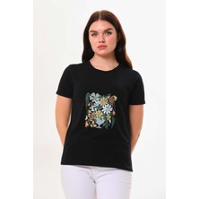 Sistas Kadın Bisiklet Yaka Pamuklı Kısa Kol Bluz 23115 Siyah