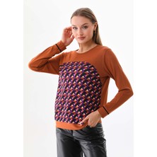 Sistas Kadın Desenli Uzun Kol Bluz 23618 Camel