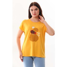 Sistas Kadın Desenli Kısa Kol Penye Bluz 23003 Sarı