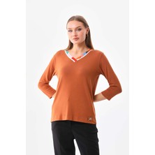 Sistas Kadın V Yaka Truvakar Kol Bluz 23588 Camel