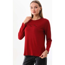 Sistas Kadın Taş Süsleme Detaylı Uzun Kol Bluz 23567 Bordo