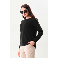 Sistas Kadın Tek Kol Düğme Detaylı Uzun Kol Bluz 23527 Siyah