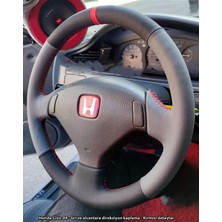 İmza Honda Civic 1992-1995 Araca Özel Direksiyon Kılıfı (Alcantra Gri Deri Kırmızı Dikiş)