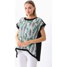 Sistas Kadın Desenli Asimetrik Kesim Bluz 19485 Siyah