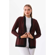 Sistas Kadın Desenli Önü Açık Ceket 23958 Bordo