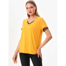 Sistas Kadın V Yaka Kısa Kol Bluz 23152 Sarı