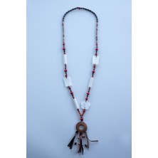 Lila Rosa Sedef Doğal Taşlı Otantik Uzun Kolye