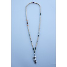 Lila Rosa Yüz Figürlü Otantik Uzun Kolye