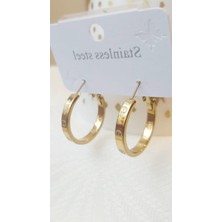 Devi Gold Renkli Çelik Modern Tasarım Halka Küpe