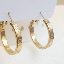 Devi Gold Renkli Çelik Modern Tasarım Halka Küpe