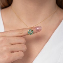 Hom Silver Jewelry 925 Ayar Gümüş Zirkon Taş Işlemeli Yaprak Desenli Kadın Kolye HSJ0043
