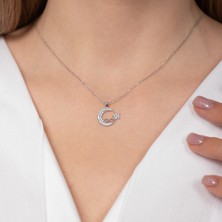 Hom Silver Jewelry 925 Ayar Gümüş Zirkon Taş Işlemeli Sonsuzluk Motifli Ay Yıldız Kadın Kolye HSJ0049