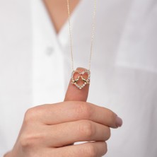 Hom Silver Jewelry 925 Ayar Gümüş Zirkon Taş Işlemeli Kuş Motifli Kalp Kadın Kolye HSJ0050