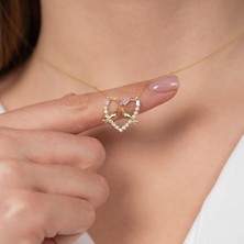Hom Silver Jewelry 925 Ayar Gümüş Zirkon Taş Işlemeli Kuş Motifli Kalp Kadın Kolye HSJ0050