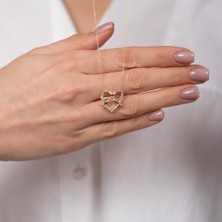 Hom Silver Jewelry 925 Ayar Gümüş Zirkon Taş Işlemeli Kuş Motifli Kalp Kadın Kolye HSJ0050