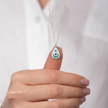 Hom Silver Jewelry 925 Ayar Gümüş Nazar Boncuğu Desenli Kadın Kolye HSJ0052