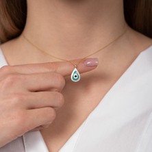 Hom Silver Jewelry 925 Ayar Gümüş Nazar Boncuğu Desenli Kadın Kolye HSJ0052