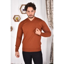 Miwan Collection Erkek V Yaka Kiremit Slim Fit Triko Kazak