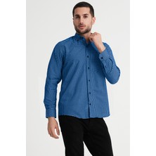 Varetta Erkek Mavi Kareli Cepli Yaka Düğmeli Pamuklu Gömlek