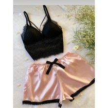 Larisa Cosmetics Pembe Saten Şortlu Bralet Takım