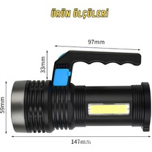 Dekohop Ultra Parlak USB Şarjlı Cob LED El Feneri Çok Fonksiyonlu Aydınlatma Saplı LED Işık