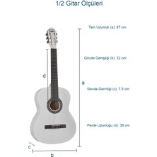 Midex CG-34WH-PAK Kaliteli 34 İnç 1/2 Juniur Çocuk Gitarı Seti 4-8 Yaş Arası + Tuner Çanta Capo Askı Nota Sticker Pena Metod