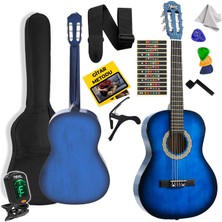 Midex CG-34BL-PAK Kaliteli 34 İnç 1/2 Juniur Çocuk Gitarı Seti 4-8 Yaş Arası + Tuner Çanta Capo Askı Nota Sticker Pena Metod