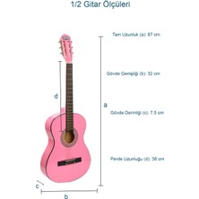 Midex CG-34PK-PAK Kaliteli 34 İnç 1/2 Juniur Çocuk Gitarı Seti 4-8 Yaş Arası + Tuner Çanta Capo Askı Nota Sticker Pena Metod