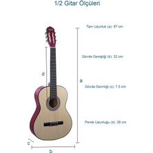 Midex CG-34NT-PAK Kaliteli 34 İnç 1/2 Juniur Çocuk Gitarı Seti 4-8 Yaş Arası + Tuner Çanta Capo Askı Nota Sticker Pena Metod