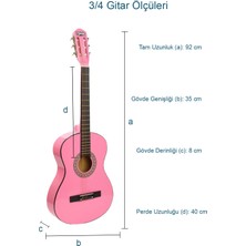 Midex CG-36PK-PAK Kaliteli 36 İnç 3/4 Juniur Çocuk Gitarı 8-12 Yaş Arası + Tuner Çanta Capo Askı Nota Sticker Pena Metod