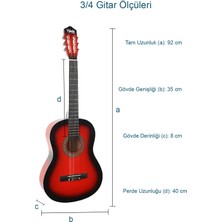 Midex CG-36RD Kaliteli 36 İnç 3/4 Juniur Çocuk Gitarı 8-12 Yaş Arası + Çanta Askı Capo Nota Sticker Pena Metod