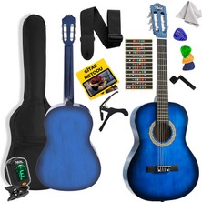 Midex CG-36BL-PAK Kaliteli 36 İnç 3/4 Juniur Çocuk Gitarı 8-12 Yaş Arası + Tuner Çanta Capo Askı Nota Sticker Pena Metod