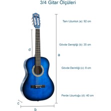 Midex CG-36BL-PAK Kaliteli 36 İnç 3/4 Juniur Çocuk Gitarı 8-12 Yaş Arası + Tuner Çanta Capo Askı Nota Sticker Pena Metod