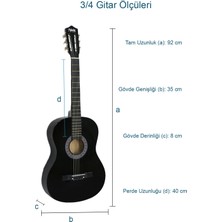 Midex CG-36BK Kaliteli 36 Inç 3/4 Juniur Çocuk Gitarı 8-12 Yaş Arası (Çanta Askı Pena Metod)