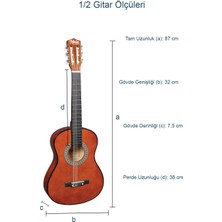 Midex CG-34BRW-PAK Kaliteli 34 Inç 1/2 Juniur Çocuk Gitarı Seti 4-8 Yaş Arası + Tuner Çanta Capo Askı Nota Sticker Pena Metod