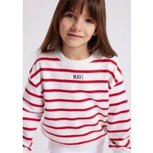 Mavi Logo Baskılı Kırmızı Sweatshirt