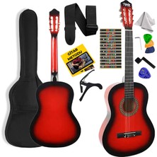 Midex CG-270RD Kırmızı Renk Klasik Gitar 4/4 Yetişkin Boy Sap Ayarlı Full Set