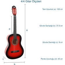 Midex CG-270RD Kırmızı Renk Klasik Gitar 4/4 Yetişkin Boy Sap Ayarlı Full Set