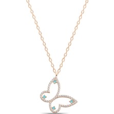 Parmas Design Kelebek Turkuaz Taşlı 925 Ayar Gümüş Kadın Kolye