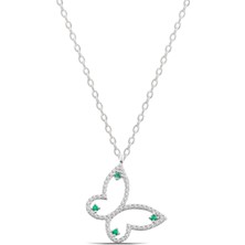 Parmas Design Kelebek Yeşil Taşlı 925 Ayar Gümüş Kadın Kolye