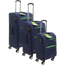 Es Polo Trip Lacivert Kabin (Küçük) Orta ve Büyük Boy Üçlü Carry-On Lüks Kumaş Valiz Seti ES0055