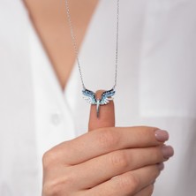 Hom Silver Jewelry 925 Ayar Gümüş Zirkon Taş Işlemeli Melek Kanadı Figürlü Kadın Kolye HSJ0045