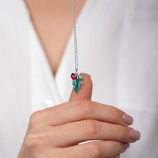 Hom Silver Jewelry 925 Ayar Gümüş Uğur Böceği Desenli Yaprak Motifli Kadın Kolye HSJ0041