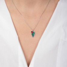 Hom Silver Jewelry 925 Ayar Gümüş Uğur Böceği Desenli Yaprak Motifli Kadın Kolye HSJ0041
