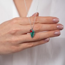 Hom Silver Jewelry 925 Ayar Gümüş Uğur Böceği Desenli Yaprak Motifli Kadın Kolye HSJ0041