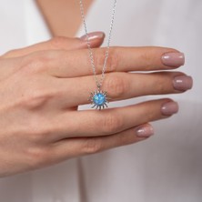 Hom Silver Jewelry 925 Ayar Gümüş Doğal Taşlı Güneş Figürlü Kadın Kolye HSJ0048
